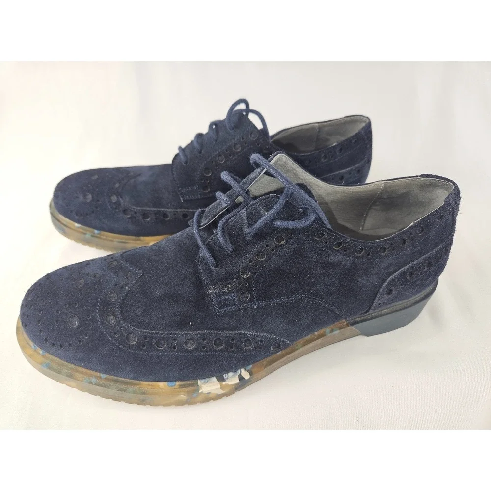 Anthony Miles Blue Suede Brogue‎ Shoes Clear Sole Men's Lace-Up Size 11 Shoes
